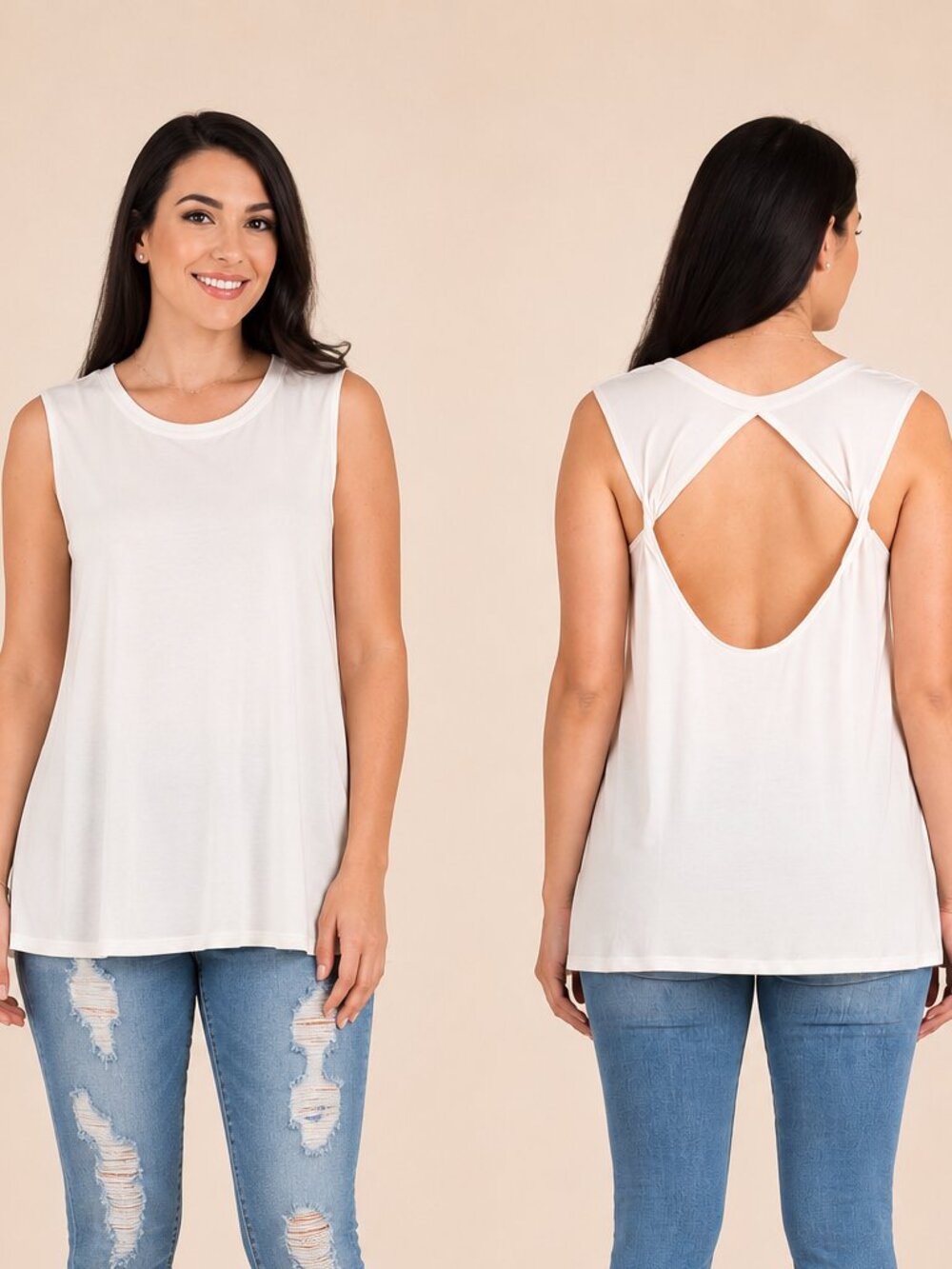 * A064 • Ivory Open Back Sleeveless Tank Top